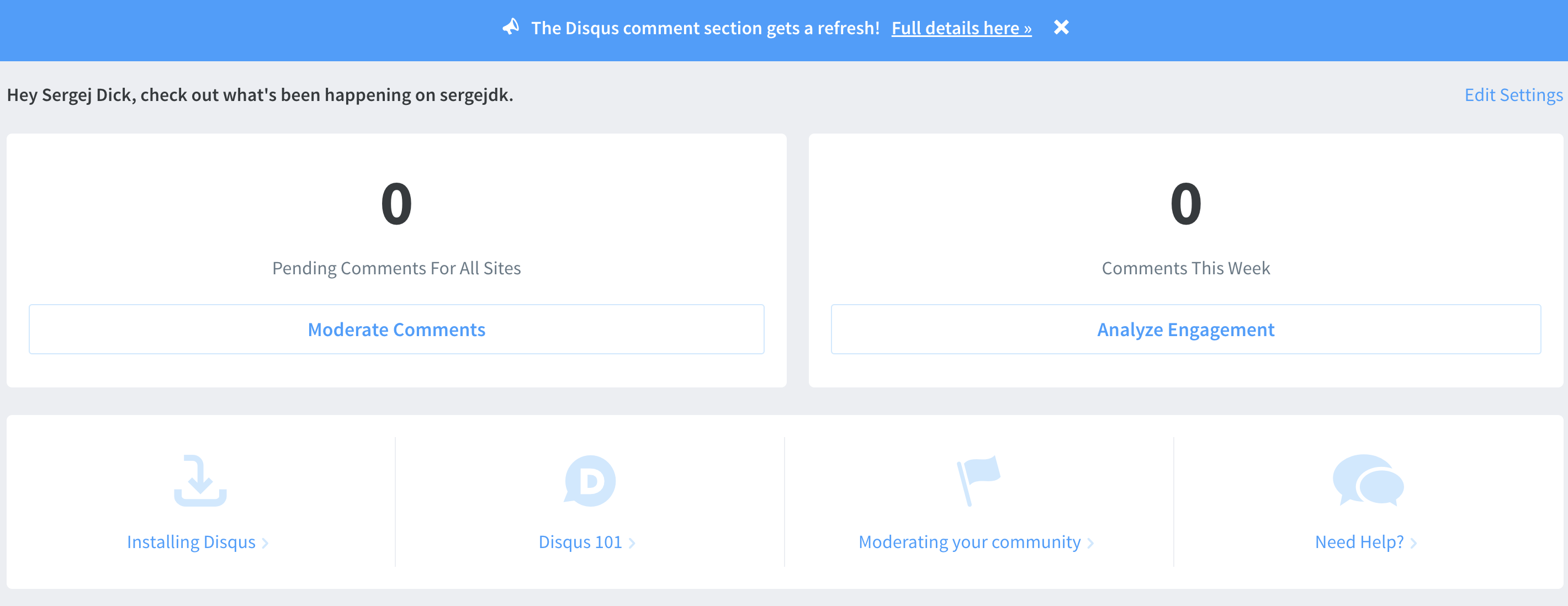 Disqus dashboard